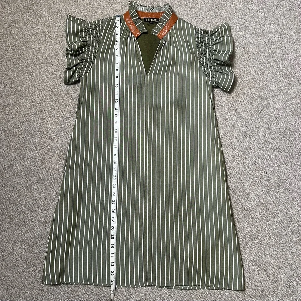 THML Emily Olive & White Striped Flutter Sleeve Mini Dress - Picture 6 of 9